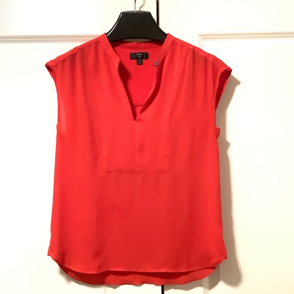 J Crew Red Sleeveless Keyhole Blouse